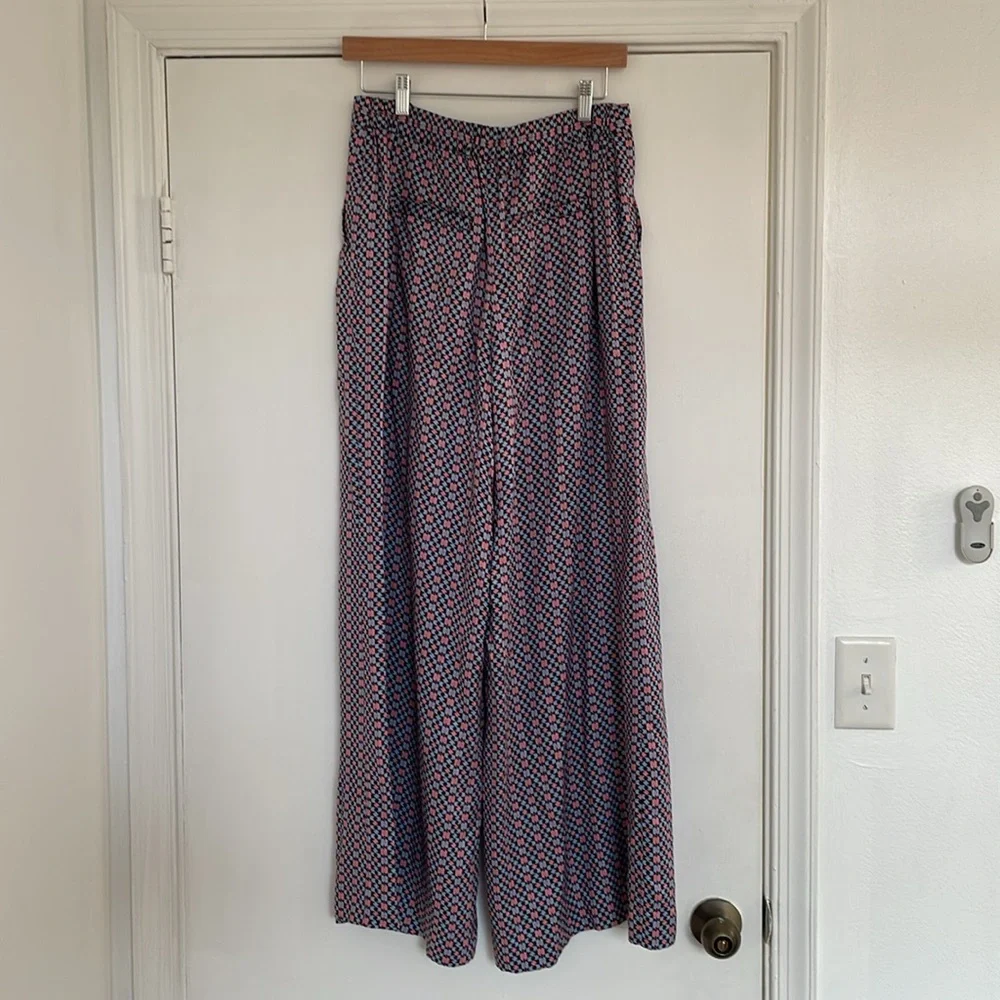 Anthropologie Maeve Wide Leg Pants in light blue/pink pattern - Picture 6 of 9